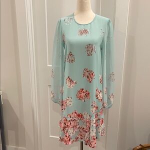 BCBGMaxAzria Long Sleeve Dress - Light Blue and Red Floral